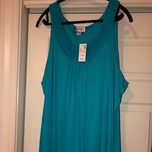Blue tank rosette neckline